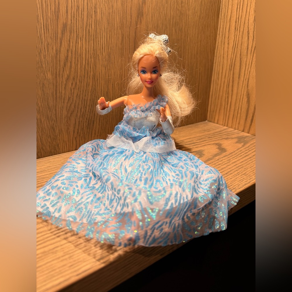 Barbie Doll in Sparkling Blue and White Dress